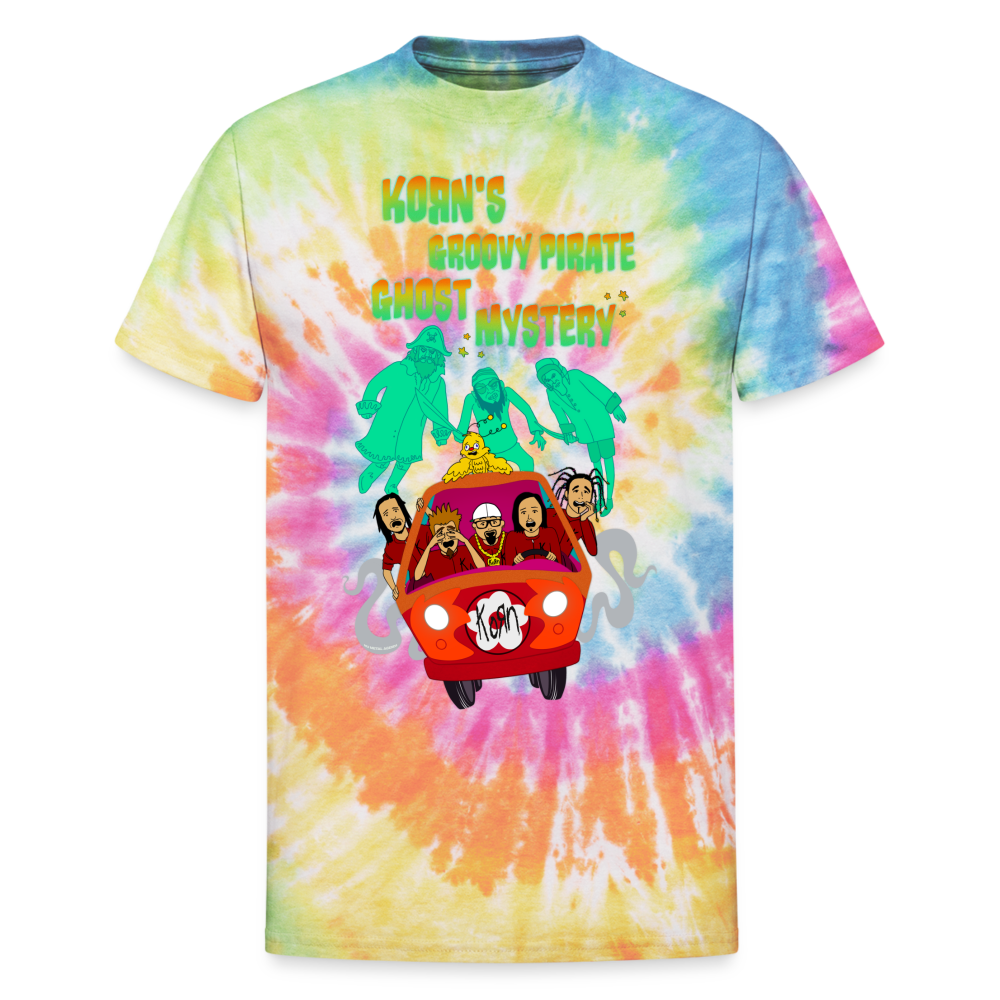 Korn's Groovy Pirate Ghost Mystery Machine - Unisex Tie Dye T-Shirt - rainbow