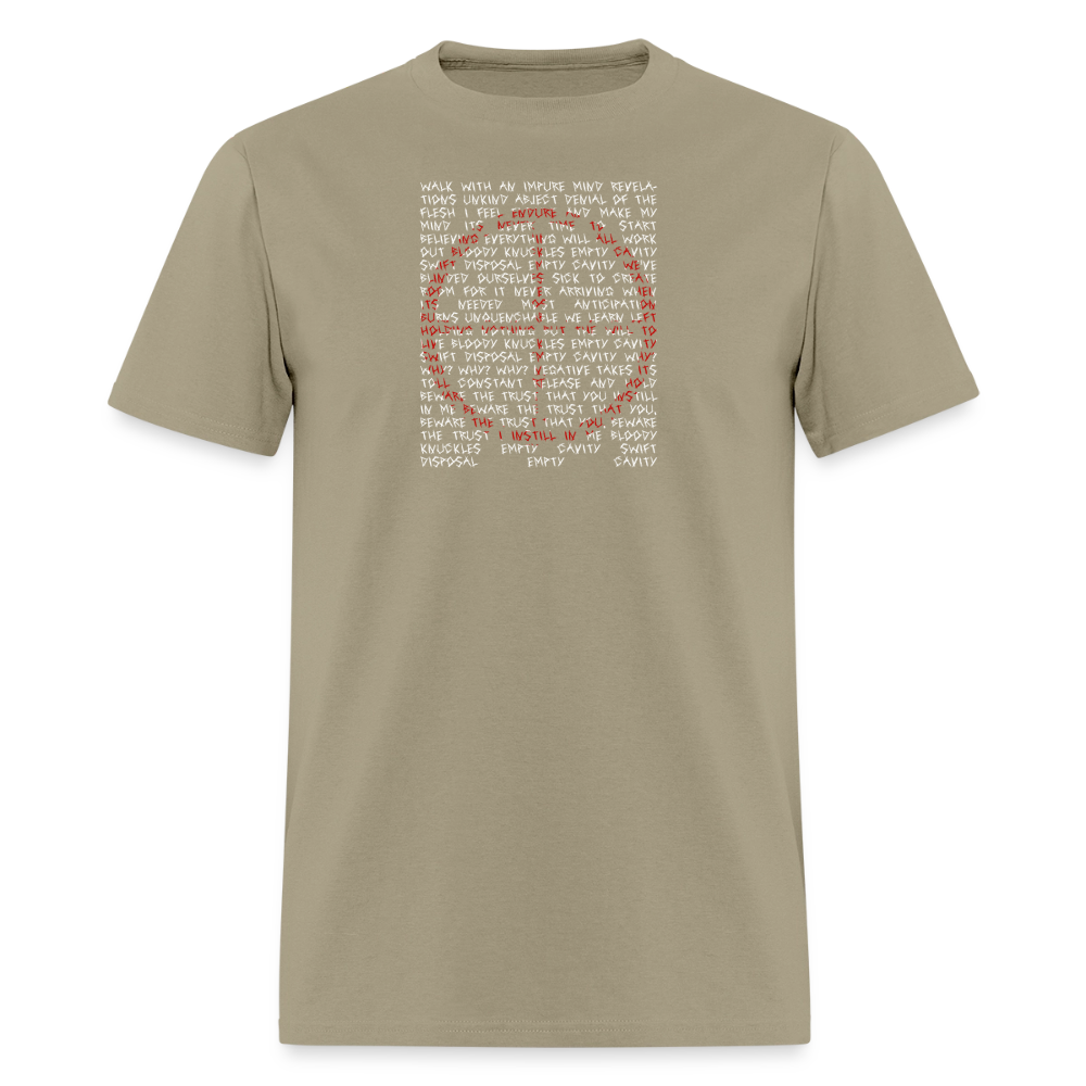 "Americ*nt Evolving Into Useless Psychic Garbage" - A Violent Reaction: 25 Years of The War of Art | T-Shirt - khaki