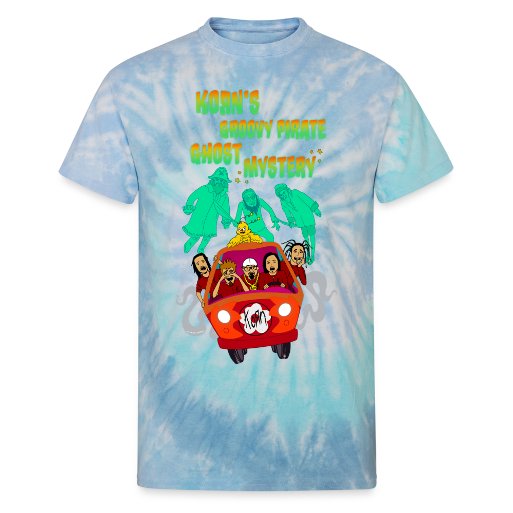 Korn's Groovy Pirate Ghost Mystery Machine - Unisex Tie Dye T-Shirt - blue lagoon