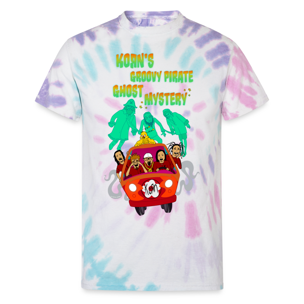 Korn's Groovy Pirate Ghost Mystery Machine - Unisex Tie Dye T-Shirt - Pastel Spiral